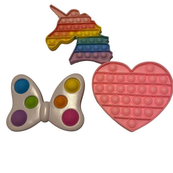3 Pop It Fidget Dimple Heart Unicorn Bow - Picture 1 of 11